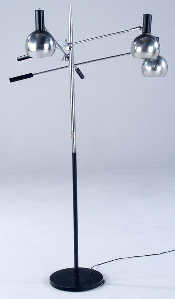 Appraisal: MODERN Tri-arm adjustable floor lamp in chrome and black enameled