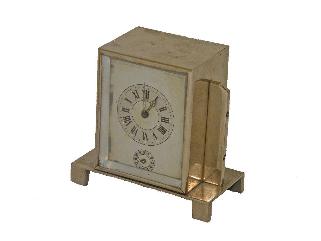 Appraisal: Small Art Deco style carriage alarm timepiece within a silver