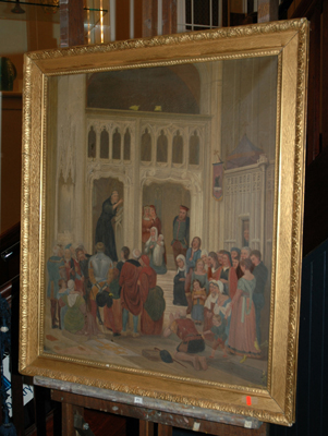 Appraisal: EUROPEAN SCHOOL CHURCH SCENE OIL ON CANVAS