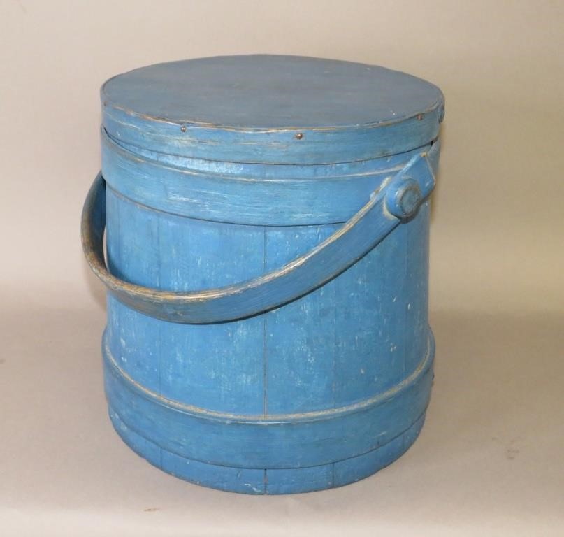 Appraisal: BLUE PAINTED SOFTWOOD LIDDED FIRKINca - blue painted firkin with