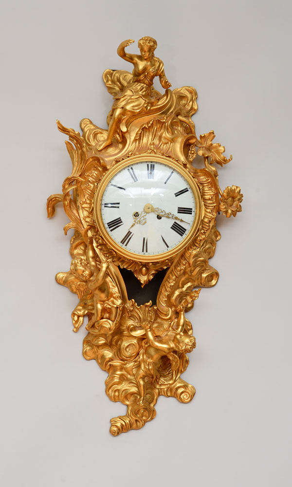 Appraisal: LOUIS XV STYLE GILT-BRONZE CARTEL CLOCK The in white enamel