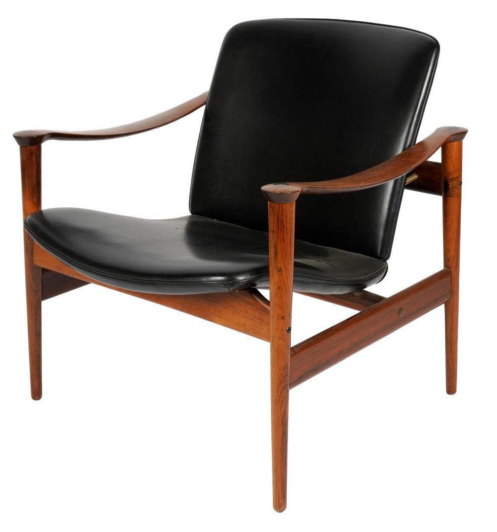 Appraisal: FREDRIK KAYSER MODEL ARMCHAIRNorway s rosewood black leather and stainless