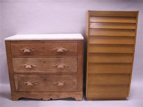 Appraisal: VICTORIAN MARBLE TOP CHEST Together with modern tall chest