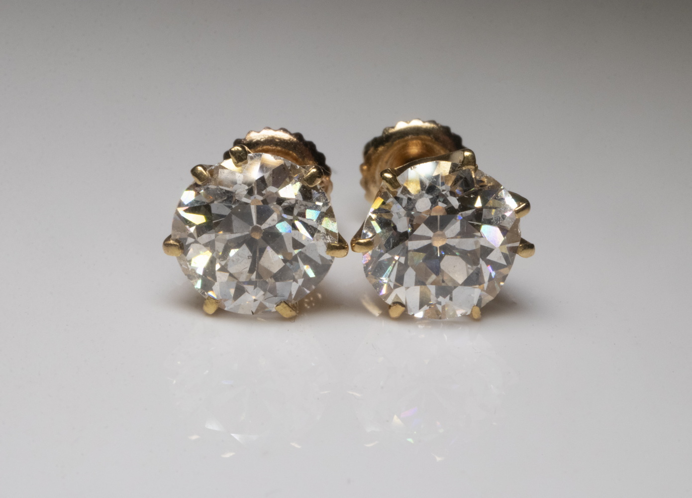 Appraisal: PAIR OF DIAMOND EARRINGS Antique K Yellow Gold rare prong