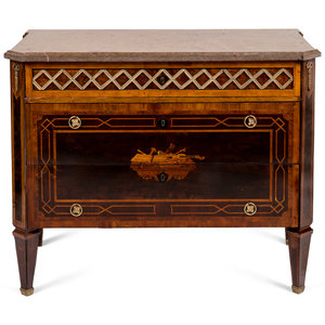 Appraisal: A Swedish Gilt Bronze Mounted Marquetry Marble-Top Commode Circa Height