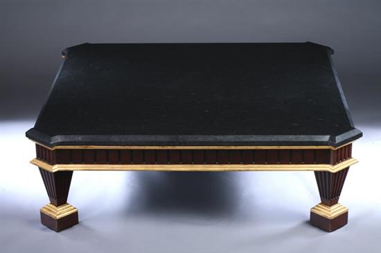 Appraisal: CONTEMPORARY NEOCLASSICAL STYLE MAHOGANY AND PARCEL GILT GRANITE-TOP LOW TABLE