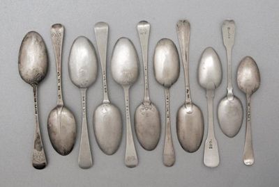 Appraisal: Five various fancy-back tablespoons and six other assorted spoons including