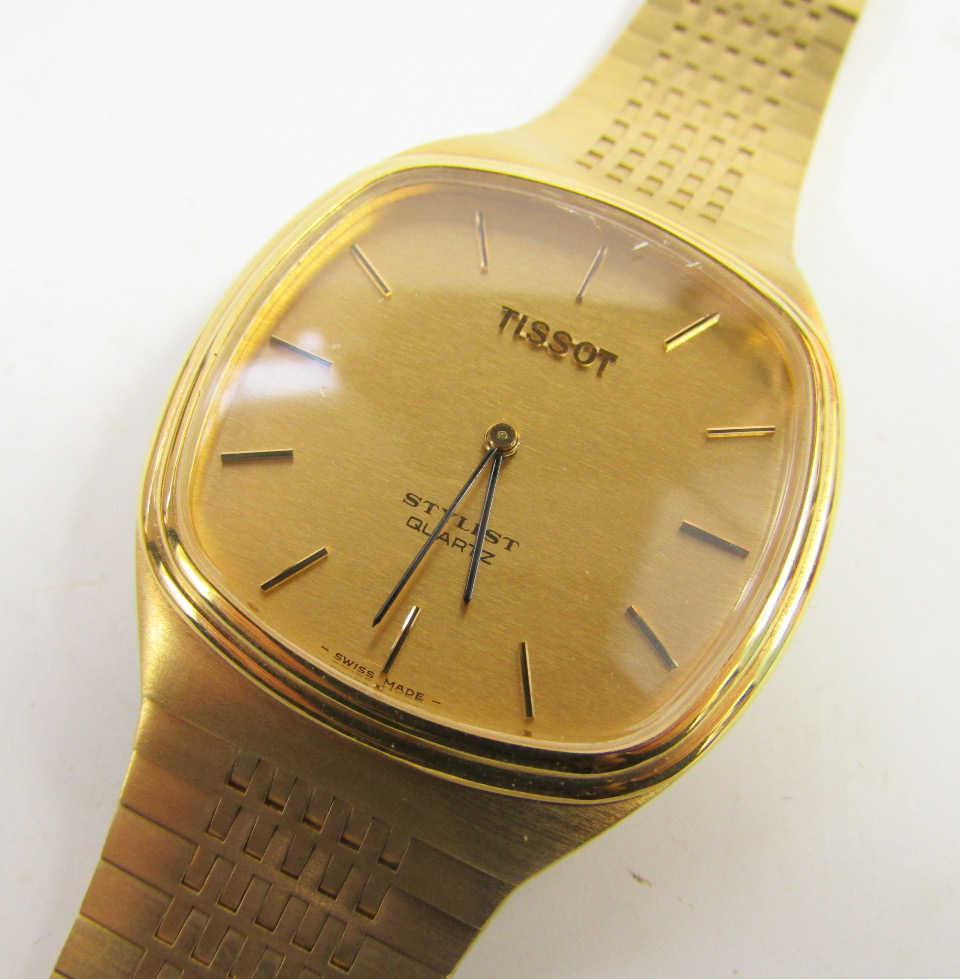 Appraisal: A Tissot Stylist gentleman's gold plated wristwatch square dial bearing