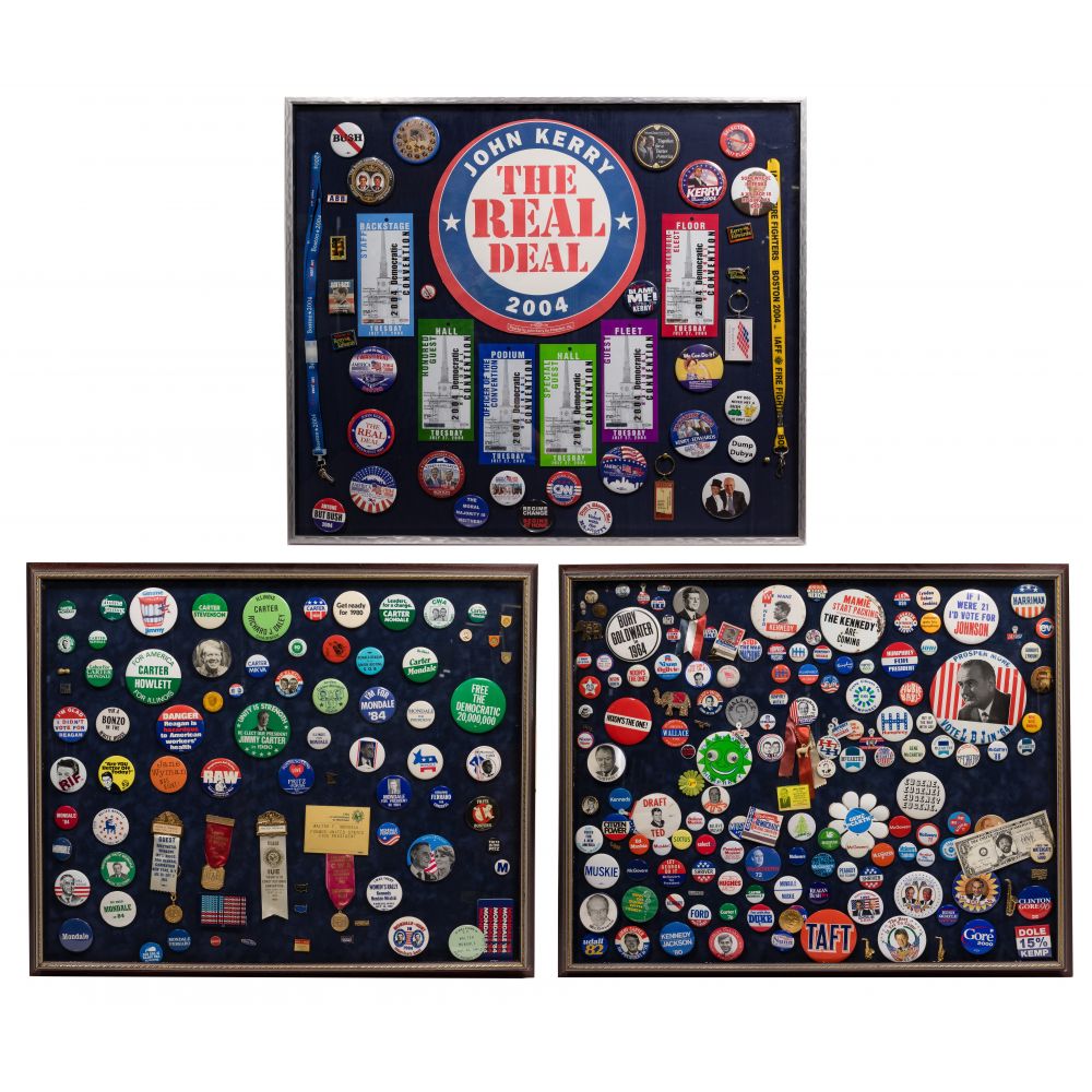 Appraisal: POLITICAL PINBACK ASSORTMENT cases cumulatively containing approximately mounted political pins