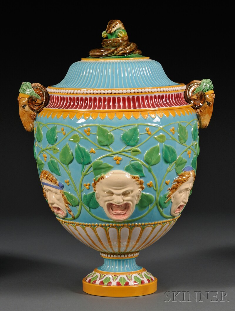 Appraisal: Minton Majolica Vase and Cover England date cipher for cover