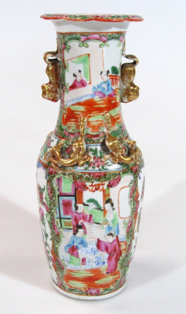 Appraisal: A thC Cantonese vase the trumpet shaped stem and shouldered