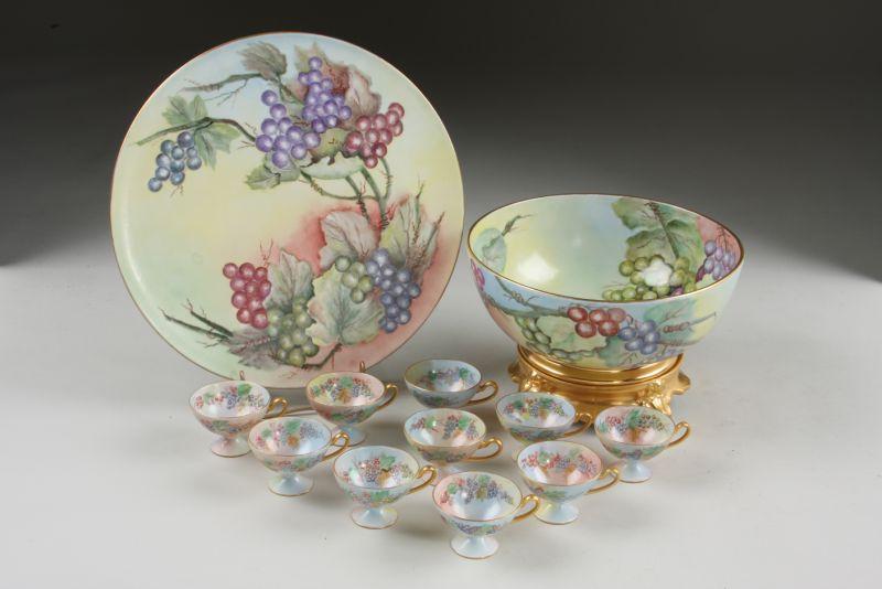 Appraisal: Vintage French T V Limoges Punch Set delicately hand-painted with