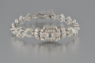 Appraisal: A Vintage Bulova Platinum and Diamond Watch Platinum bracelet and