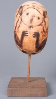 Appraisal: Folk Art Peruvian Carved Gourd on Stand Unsigned depicting possibly