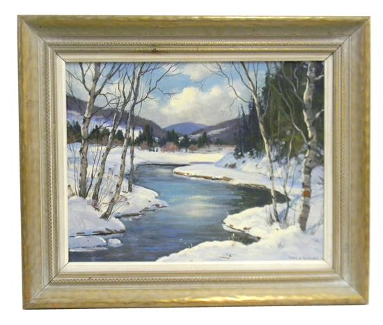 Appraisal: Hazel W Peabody th C winter landscape depicting central stream