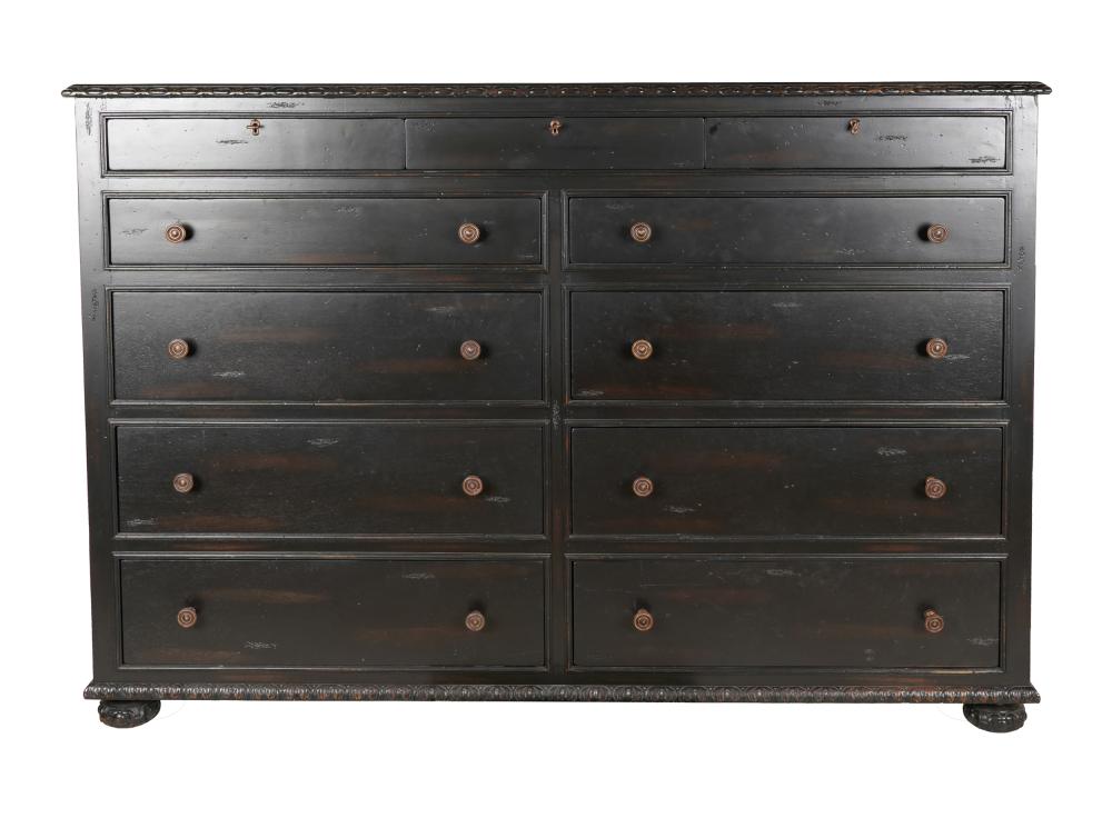 Appraisal: RESTORATION HARDWARE EBONIZED CHEST OF DRAWERSmetal label inside drawer Provenance