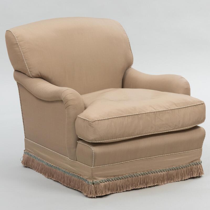 Appraisal: Silk Upholstered Club Chair with Fringe x x in height