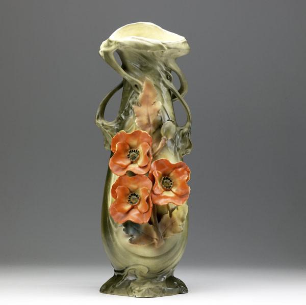 Appraisal: Amphora type vase early th C Floral encrusted tall vase