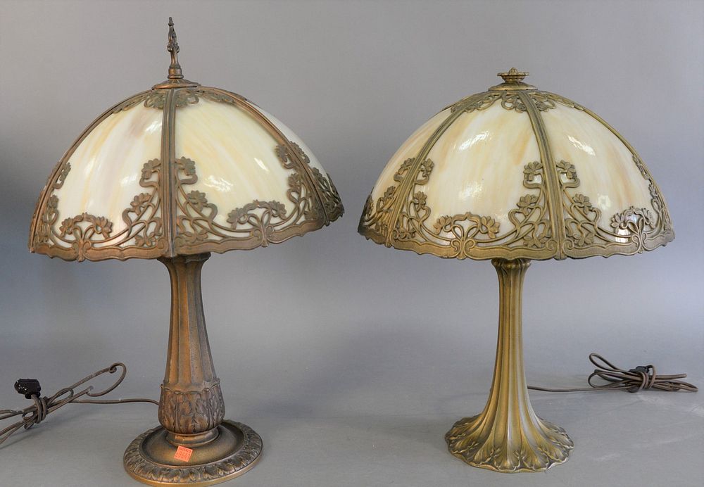 Appraisal: Two Victorian glass panel dome lamps six panels each both