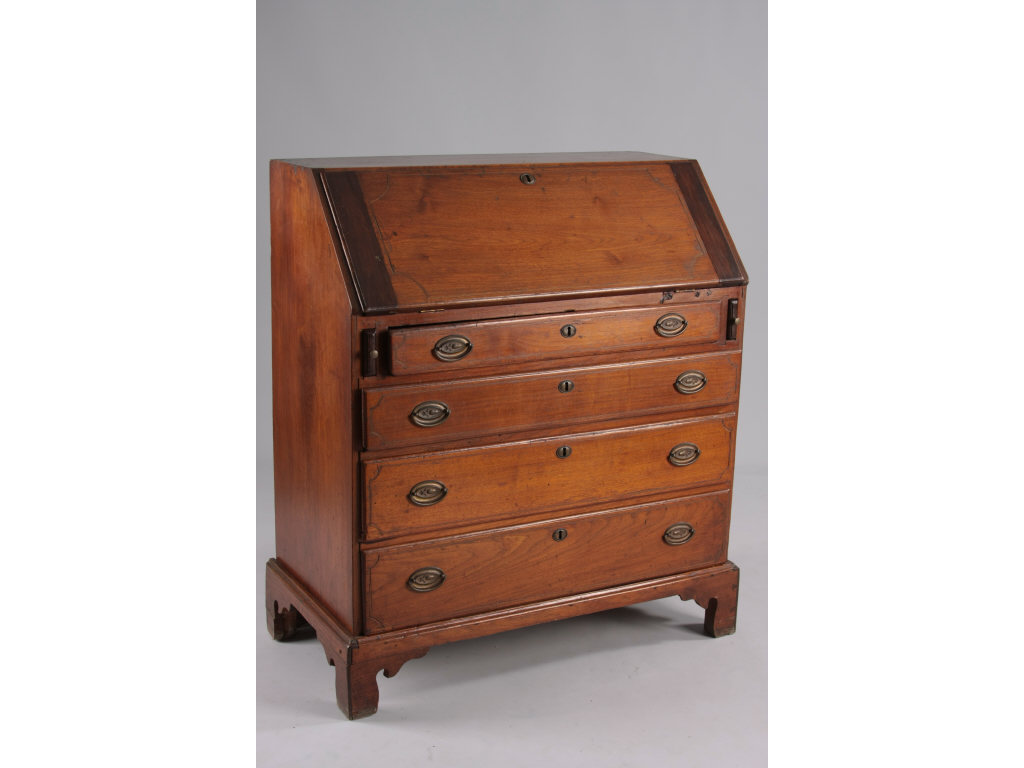 Appraisal: NC Chippendale Slant Front Inlaid Desk ca walnut with yellow