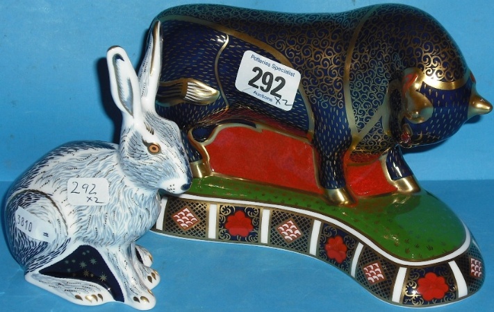 Appraisal: Royal Crown Derby Paperweight Bull and Starlight Hare Guild piece