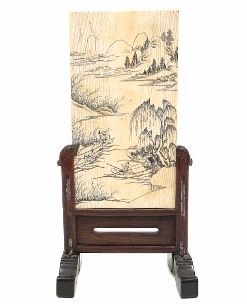 Appraisal: A Chinese etched ivory panel as a table screen height