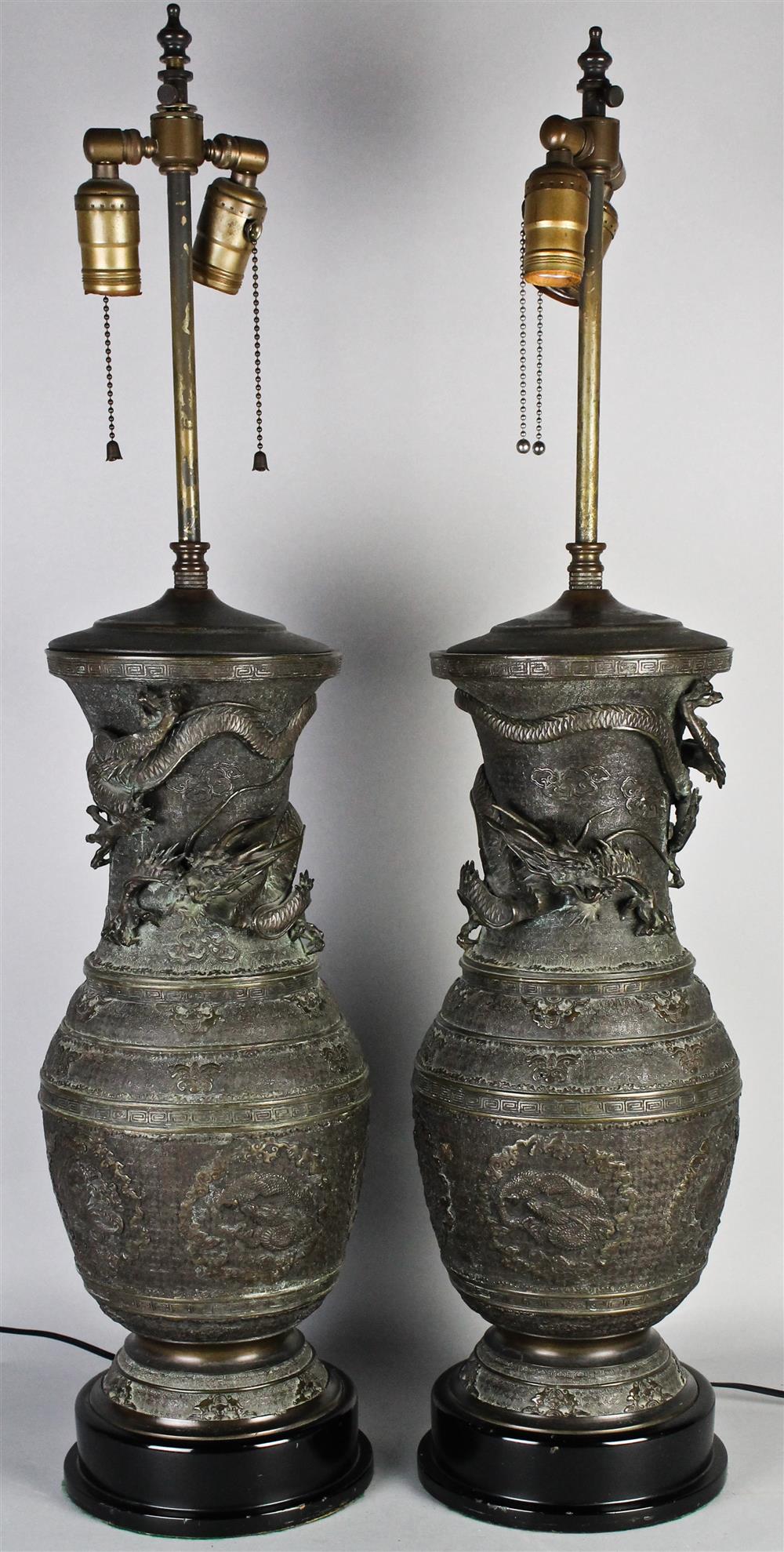 Appraisal: PAIR OF ARCHAISTIC BRONZE VASES NOW MOUNTED AS TABLE LAMPS