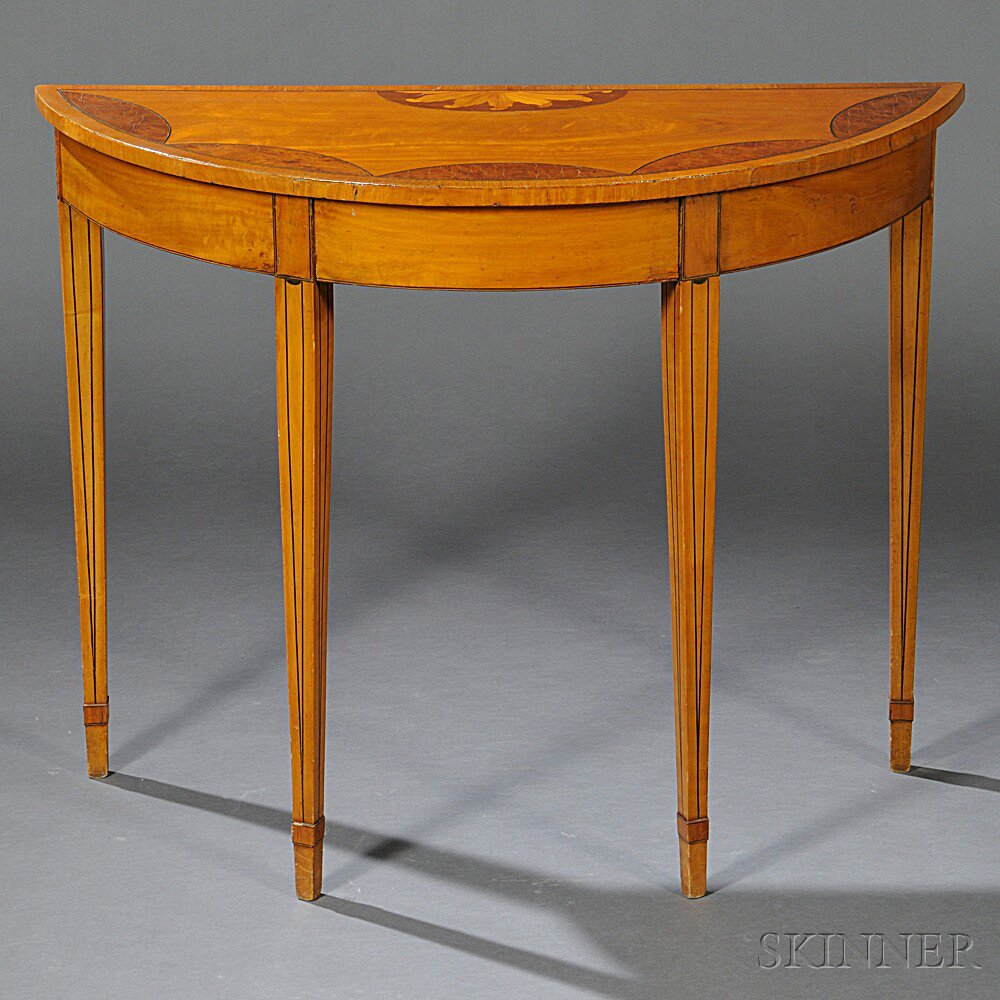 Appraisal: George III-style Demilune Console Table th century edged in crossbanded