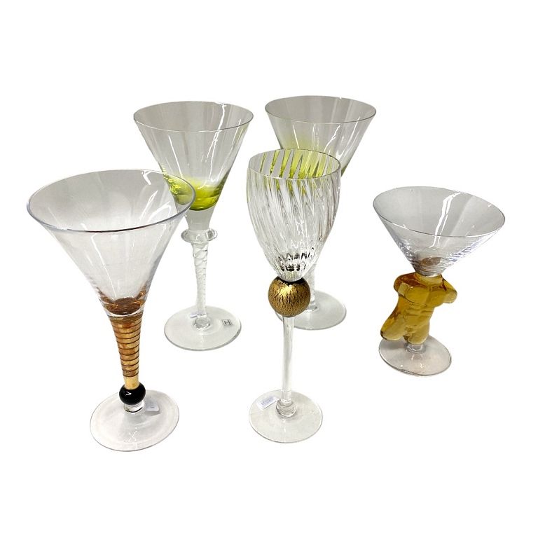 Appraisal: Five Art Glass Cocktail Glasses Five Art Glass Cocktail Glasses