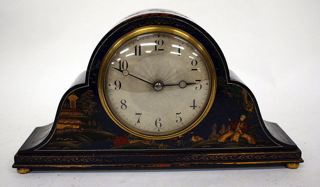 Appraisal: AN EARLY TH CENTURY FRENCH PAINTED MANTLE CLOCK with blue