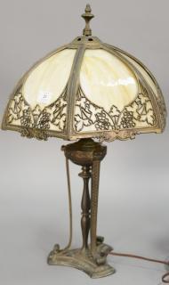 Appraisal: Carmel slag glass table lamp having Pairpoint two light lamp