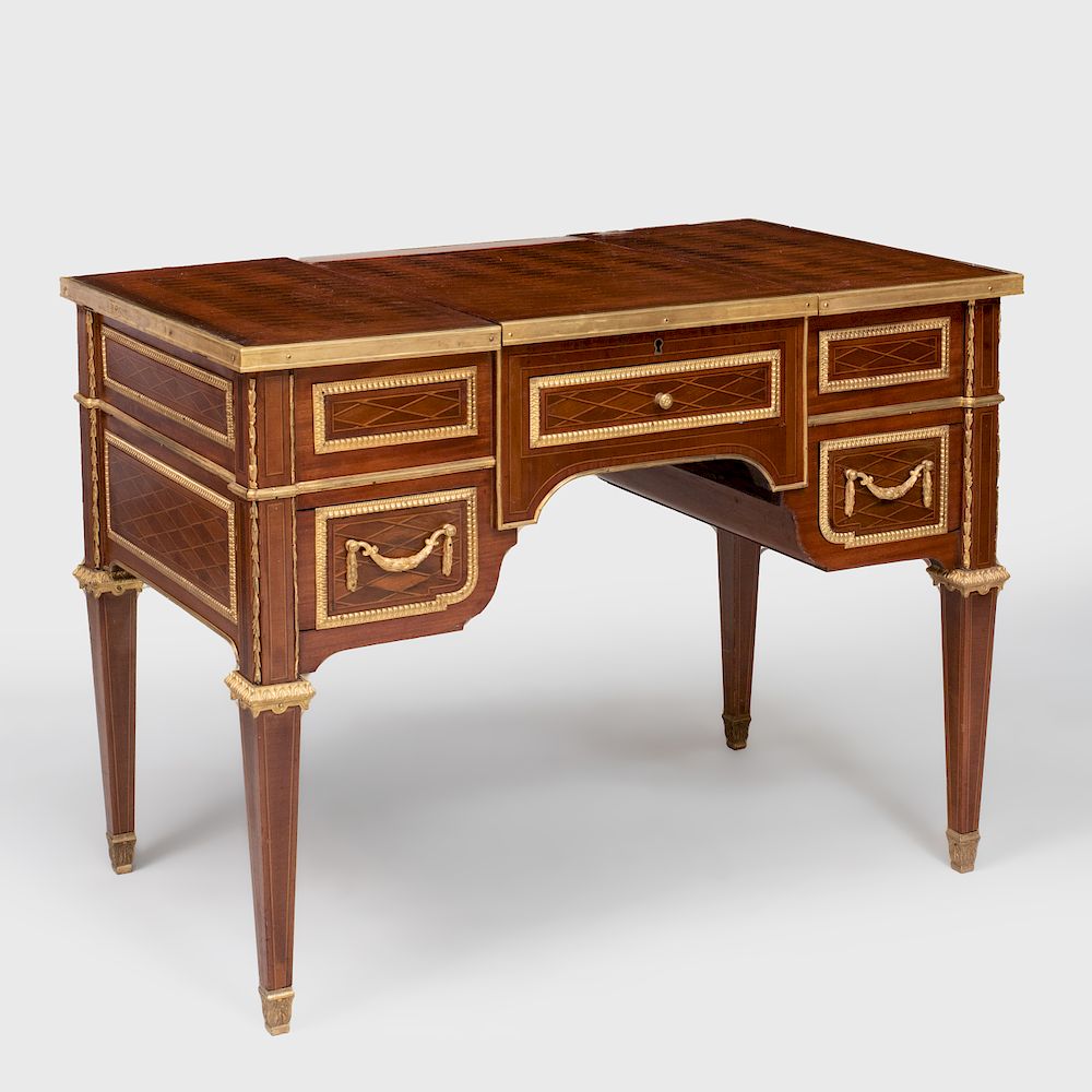 Appraisal: Louis XVI Style Gilt-Bronze-Mounted Parquetry and Marquetry Dressing Table The