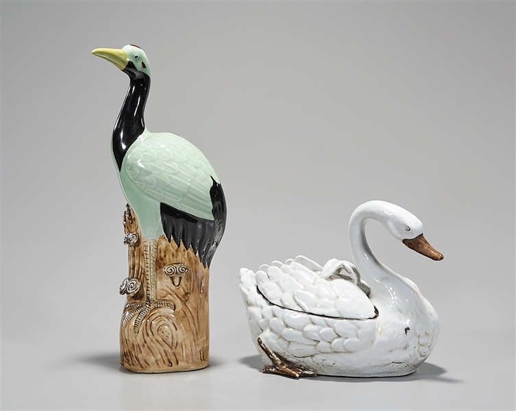 Appraisal: Two Chinese glazed porcelain birds including a white glazed swan-form