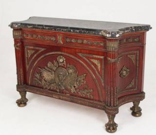 Appraisal: HEAVILY BRONZE MOUNTED FRENCH EMPIRE STYLE MAHOGANY COMMODE WITH BLACK