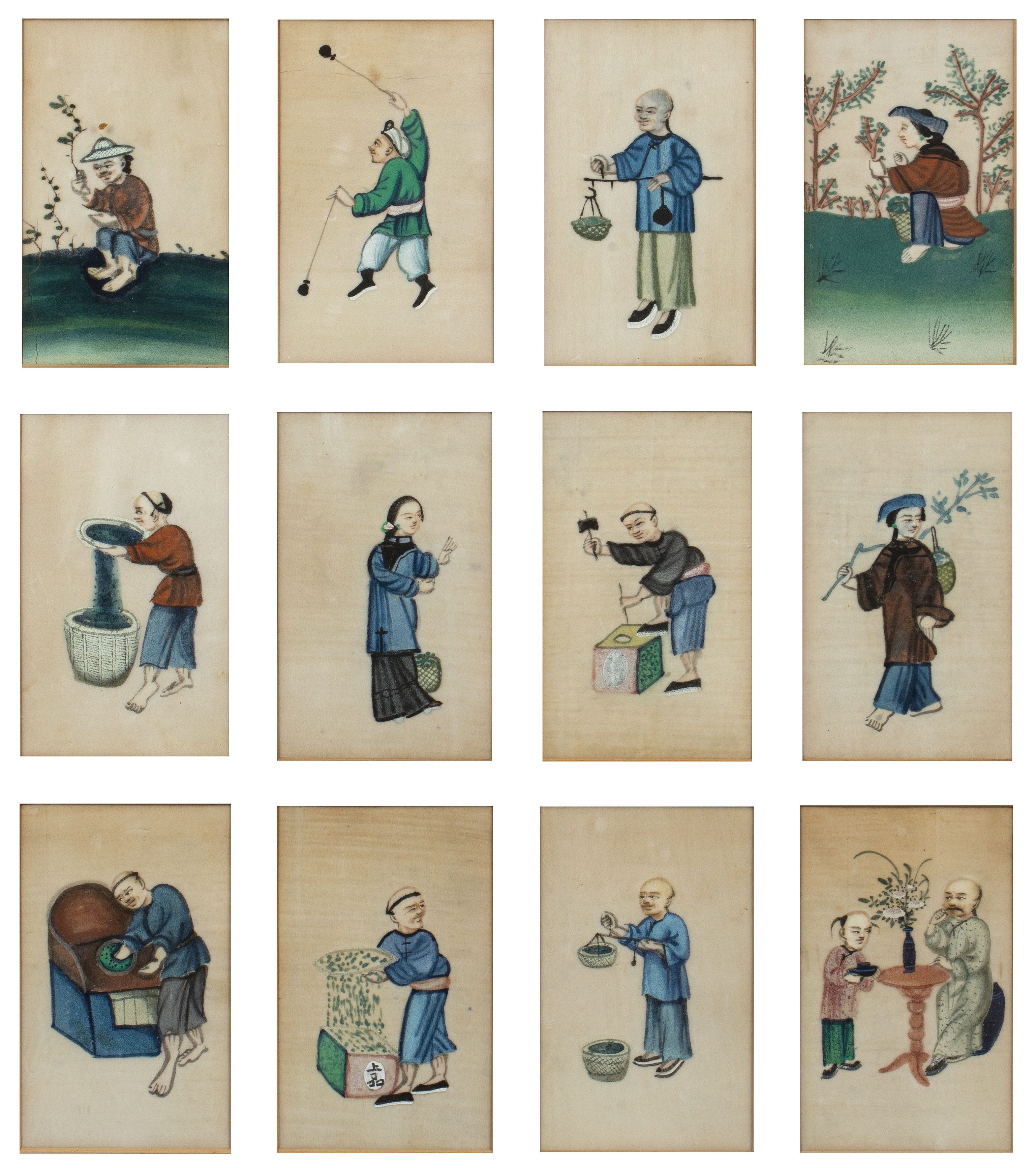 Appraisal: Set of twelve pith picturesChinese late th Century depicting figures