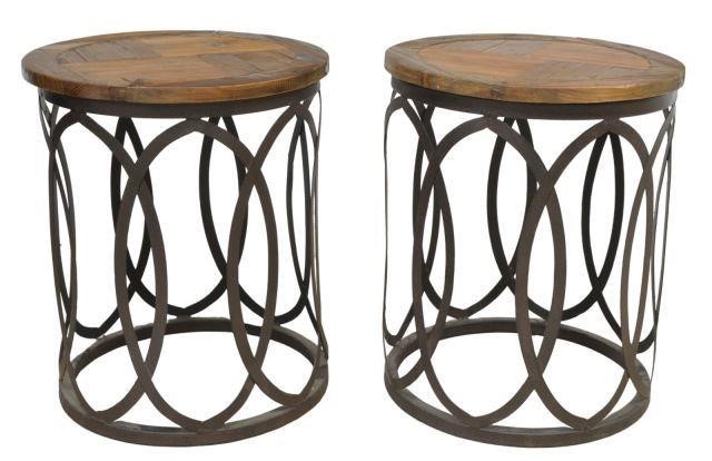 Appraisal: Rustic iron and wood side tables late th c each