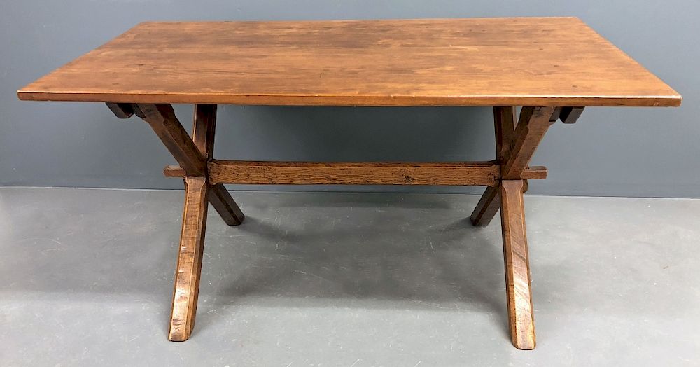 Appraisal: Pine and Oak Sawbuck Table Pine and oak sawbuck table