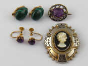 Appraisal: A mixed lot comprising an antique carat gold amethyst brooch