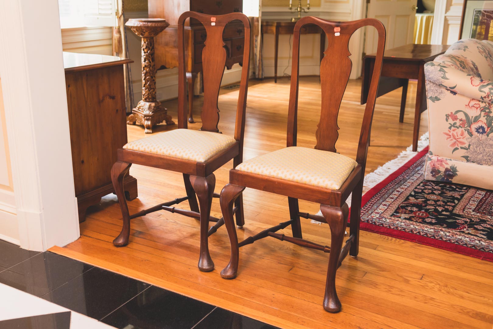 Appraisal: Pair of Victorian Queen Anne mahogany side chairs with upholstered