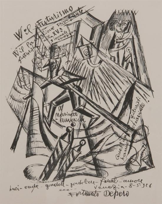 Appraisal: AFTER FORTUNATO DEPERO Italian - VIVA IL FUTURISMO etching -