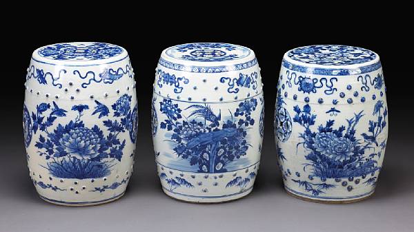 Appraisal: A group of three similar blue and white porcelain garden