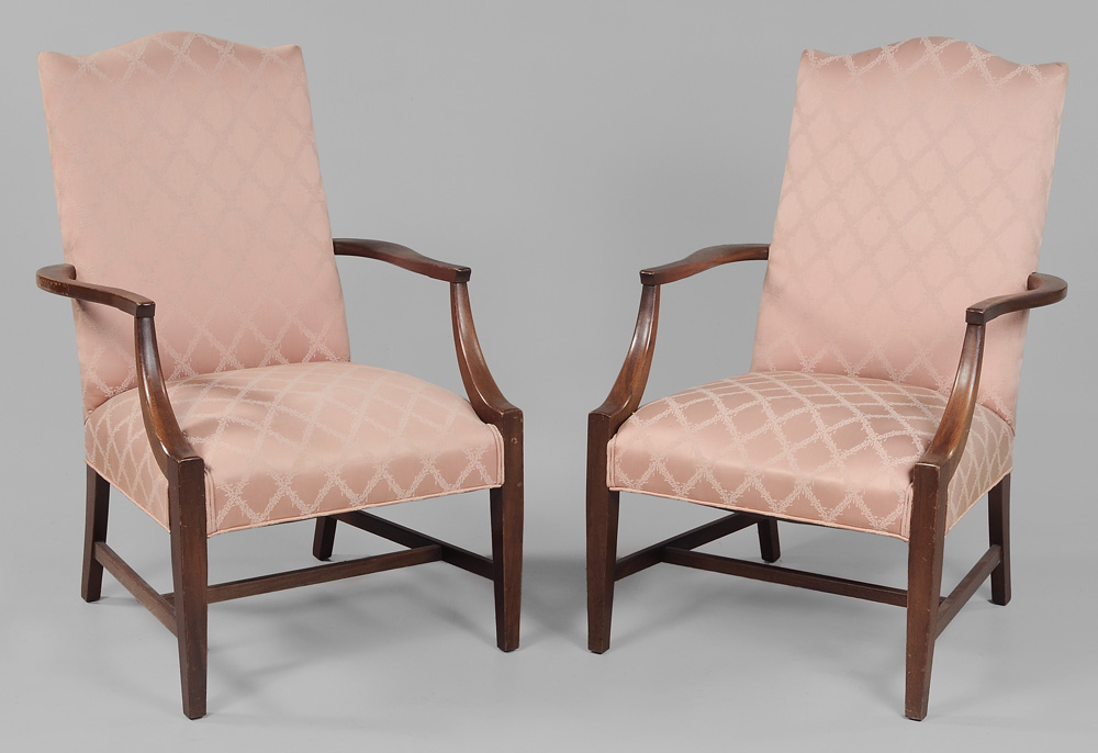 Appraisal: Pair Federal Style Upholstered Lolling Chairs th century each with