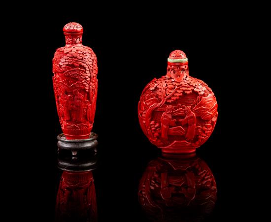 Appraisal: Sale Lot Two Cinnabar Lacquer Snuff Bottles the first of