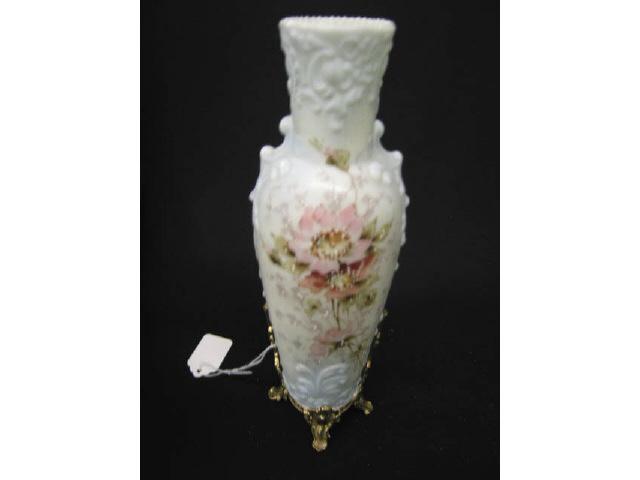 Appraisal: Wavecrest Victorian Art Glass Vase fine floral with bronzed base