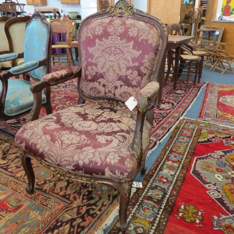 Appraisal: French Carved Arm Chair burgandy silk upholstery tall