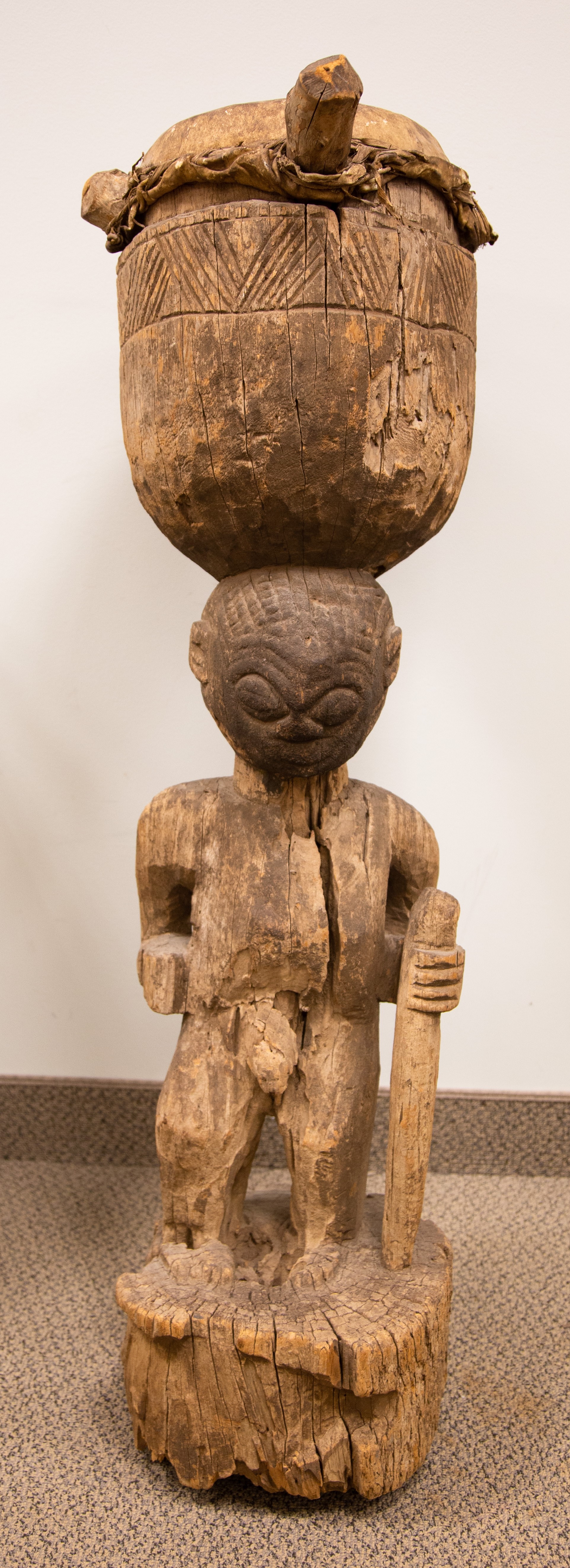 Appraisal: AFRICAN FIGURATIVE DRUM Baga Guinea carved wood and hide