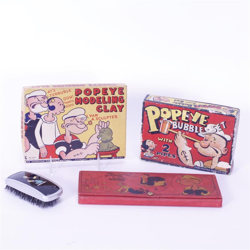 Appraisal: Popeye Collectible Memorabilia items Bubble Pipe Set Modelling Clay Hair