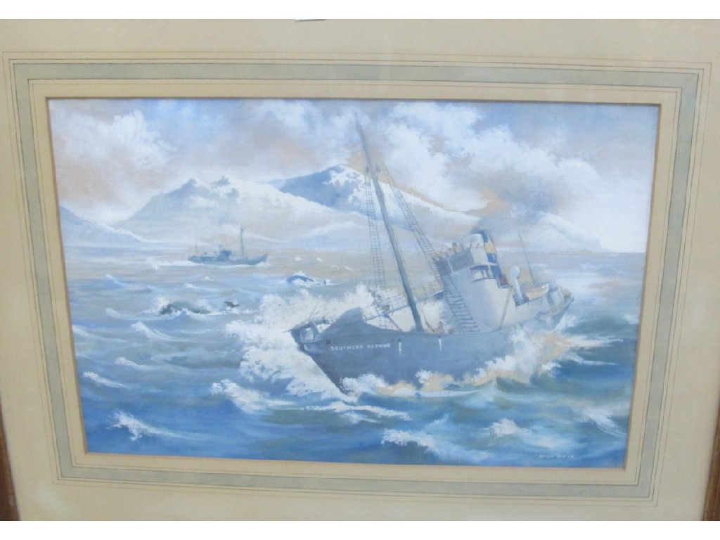 Appraisal: ANDREW BAXTER Watercolour with body colour 'Whalers' signed