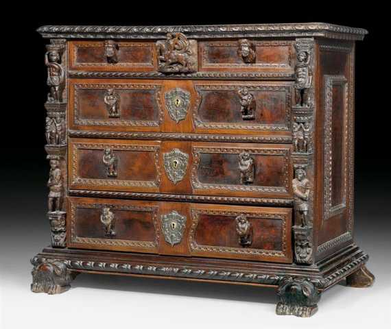 Appraisal: WALNUT CHEST OF DRAWERS A BAMBOCCI Renaissance style Genoa th