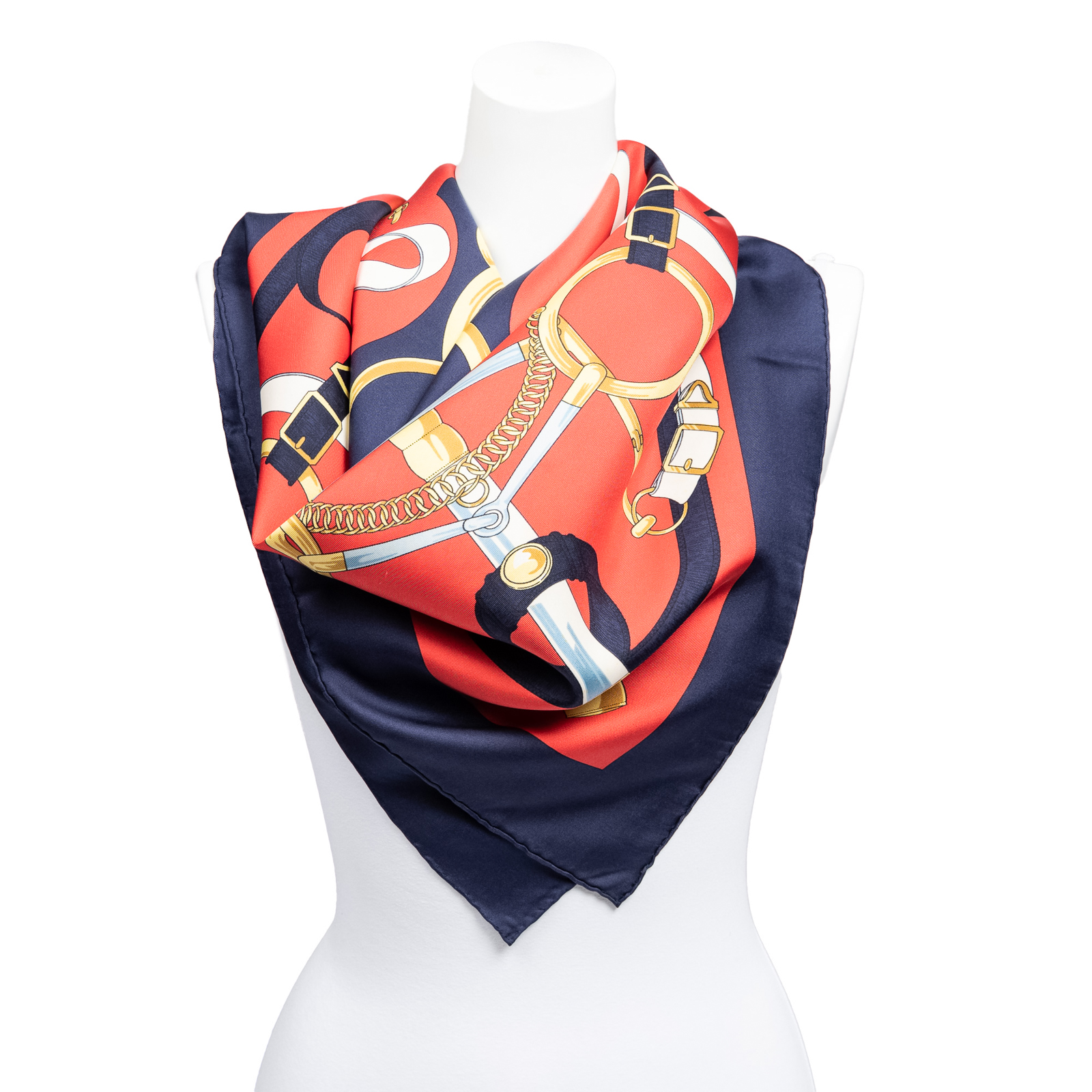 Appraisal: AN HERMES EPERON D'OR SCARF Navy red and multicolor Hermes